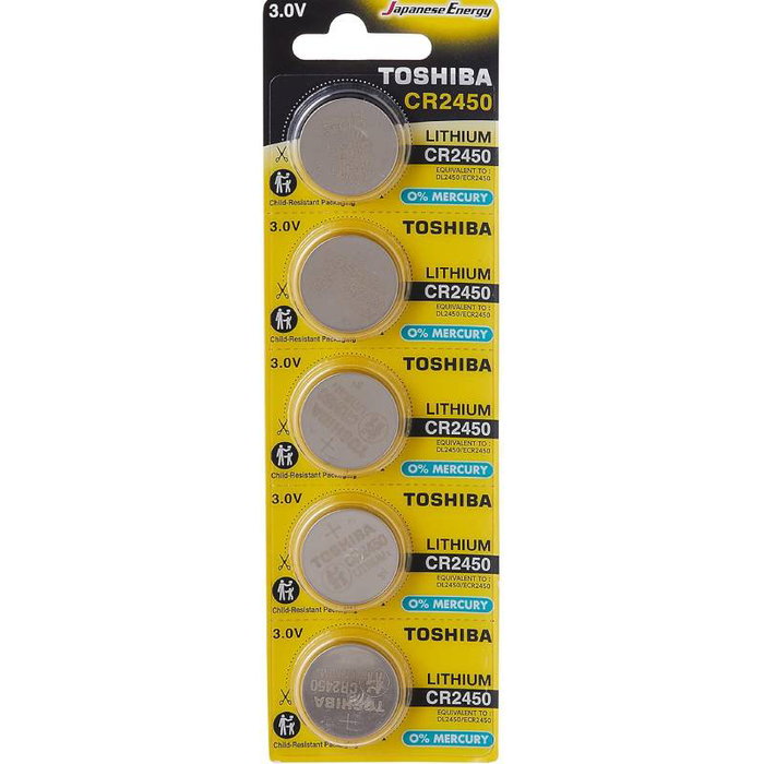 Toshiba Pack de 5 Pilas de Botón CR2450 3V Litio Toshiba Pack de 5 Pilas de Botón CR2450 3V Litio